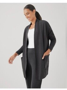 NWT- Pact Charcoal Open-Front Organic Cotton Cardigan